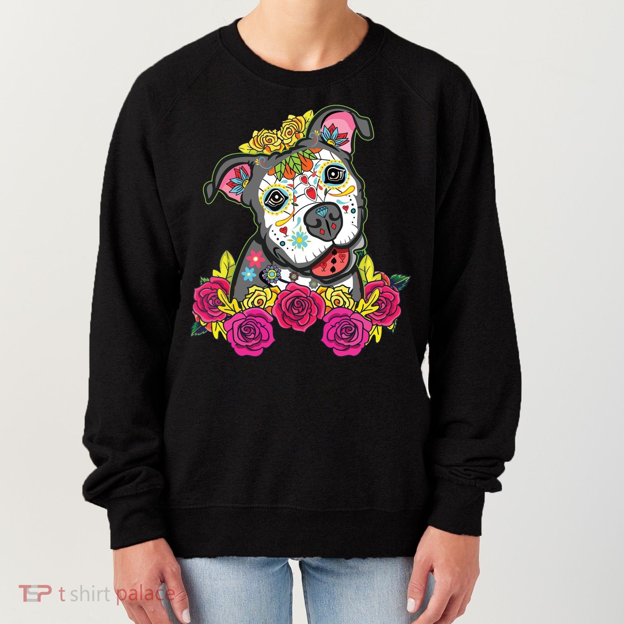 Cute Calavera Perro Dia De Los Muertos Halloween Dog Women's Sweatshirt