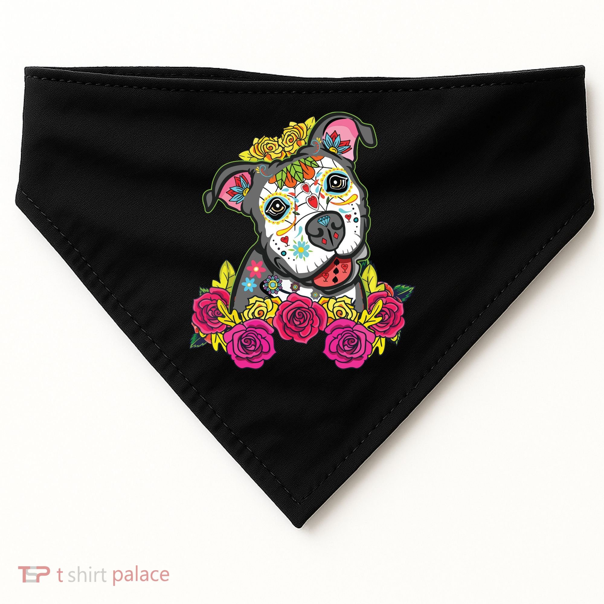 Cute Calavera Perro Dia De Los Muertos Halloween Dog USA-Made Doggie Bandana
