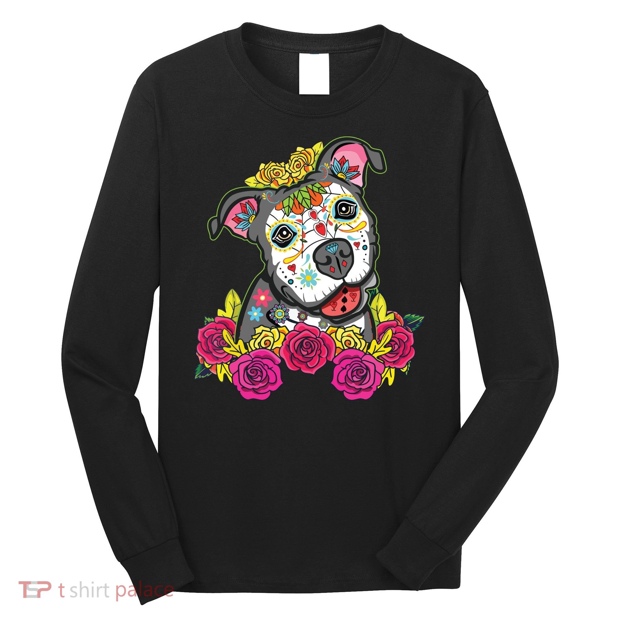 Cute Calavera Perro Dia De Los Muertos Halloween Dog Long Sleeve Shirt