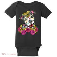 Cute Calavera Perro Dia De Los Muertos Halloween Dog Baby Bodysuit thumb 0