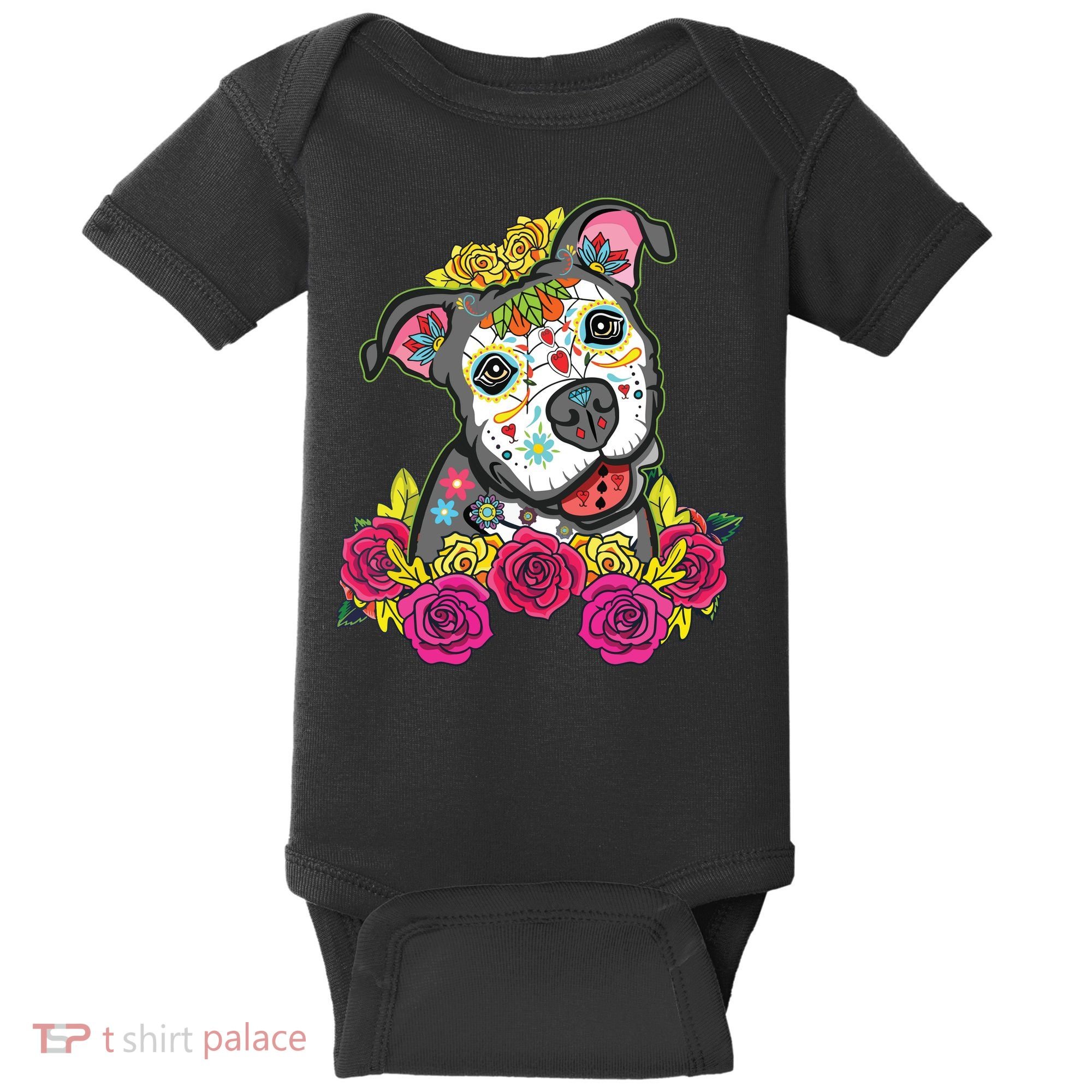 Cute Calavera Perro Dia De Los Muertos Halloween Dog Baby Bodysuit