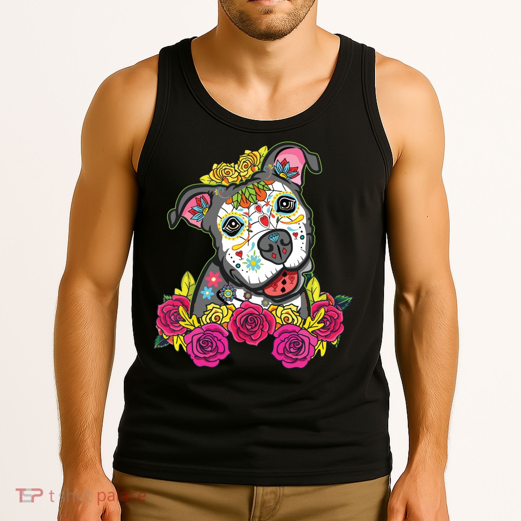 Cute Calavera Perro Dia De Los Muertos Halloween Dog Tank Top