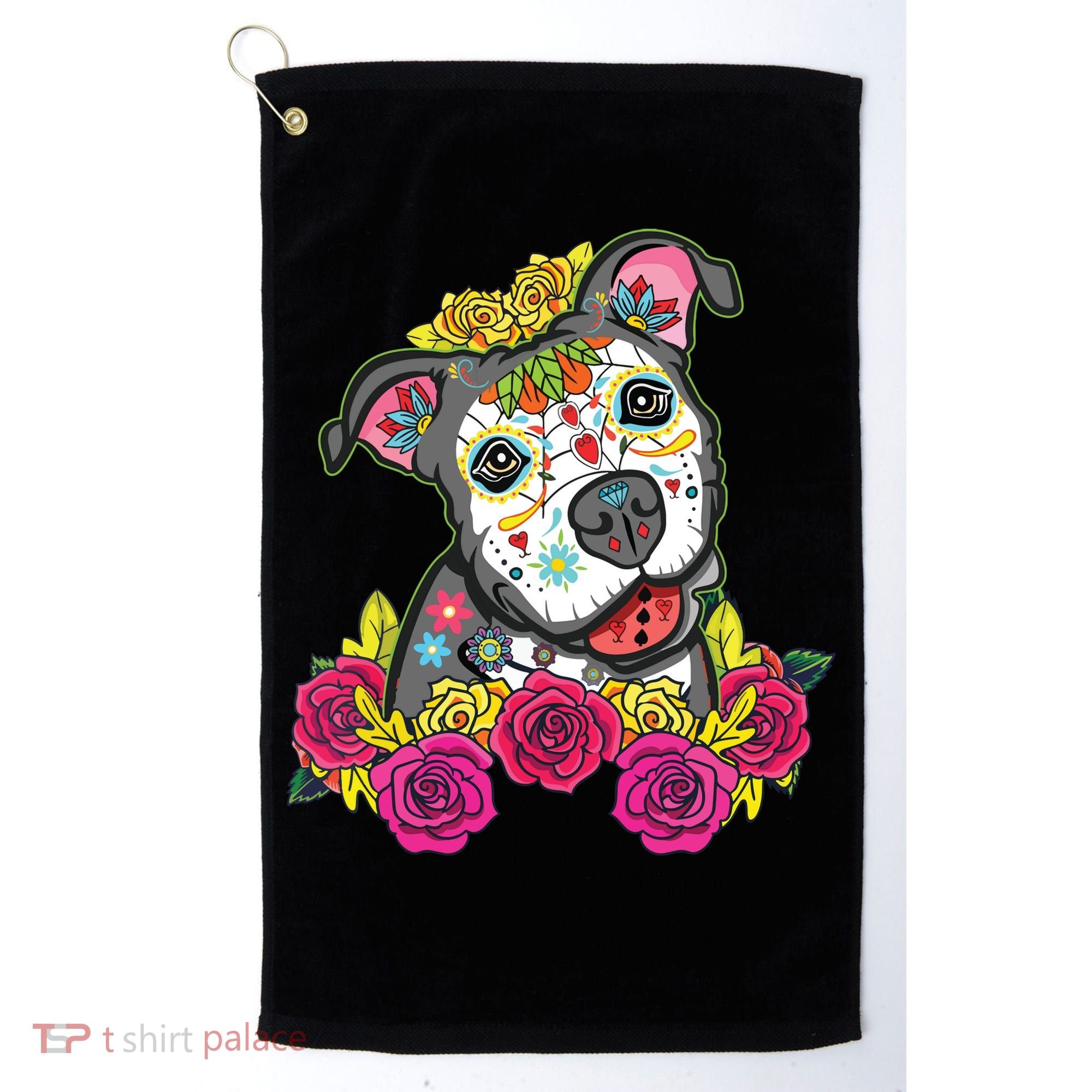 Cute Calavera Perro Dia De Los Muertos Halloween Dog Golf Towel