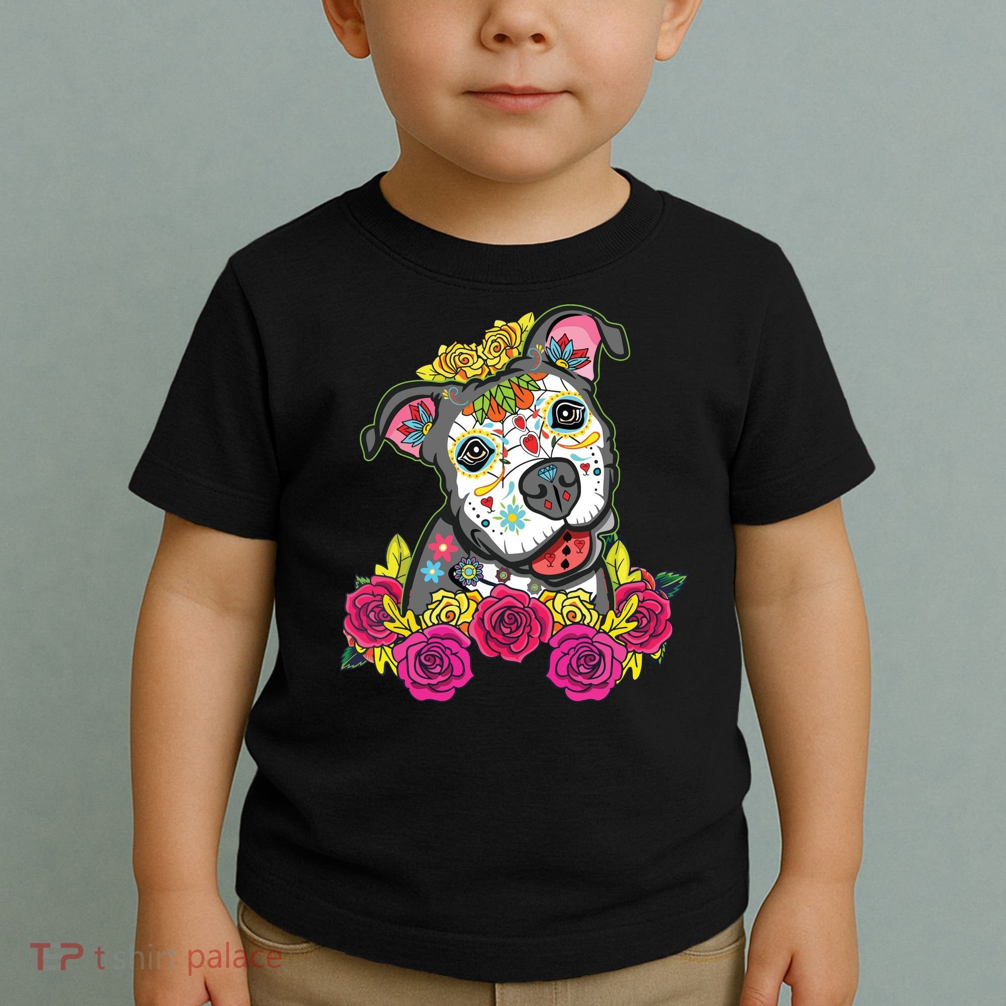 Cute Calavera Perro Dia De Los Muertos Halloween Dog Toddler T-Shirt