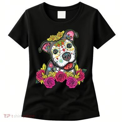 Cute Calavera Perro Dia De Los Muertos Halloween Dog Women's T-Shirt