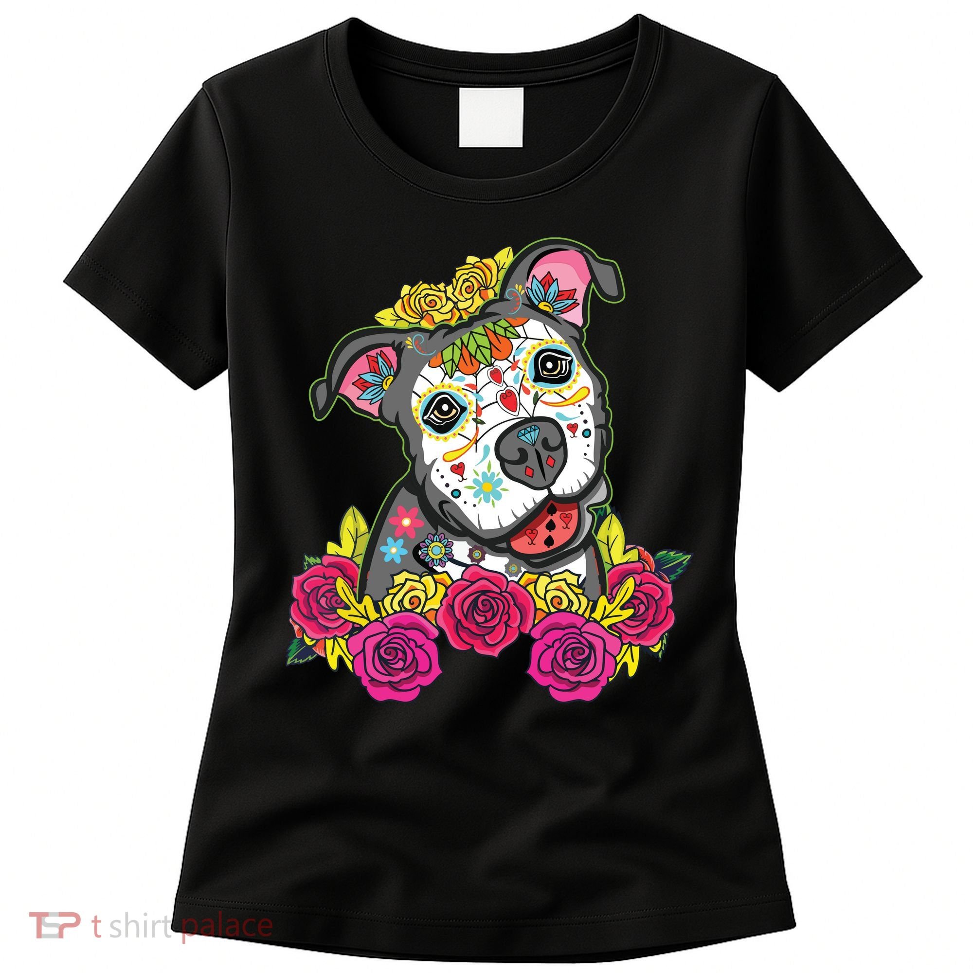Cute Calavera Perro Dia De Los Muertos Halloween Dog Women's T-Shirt