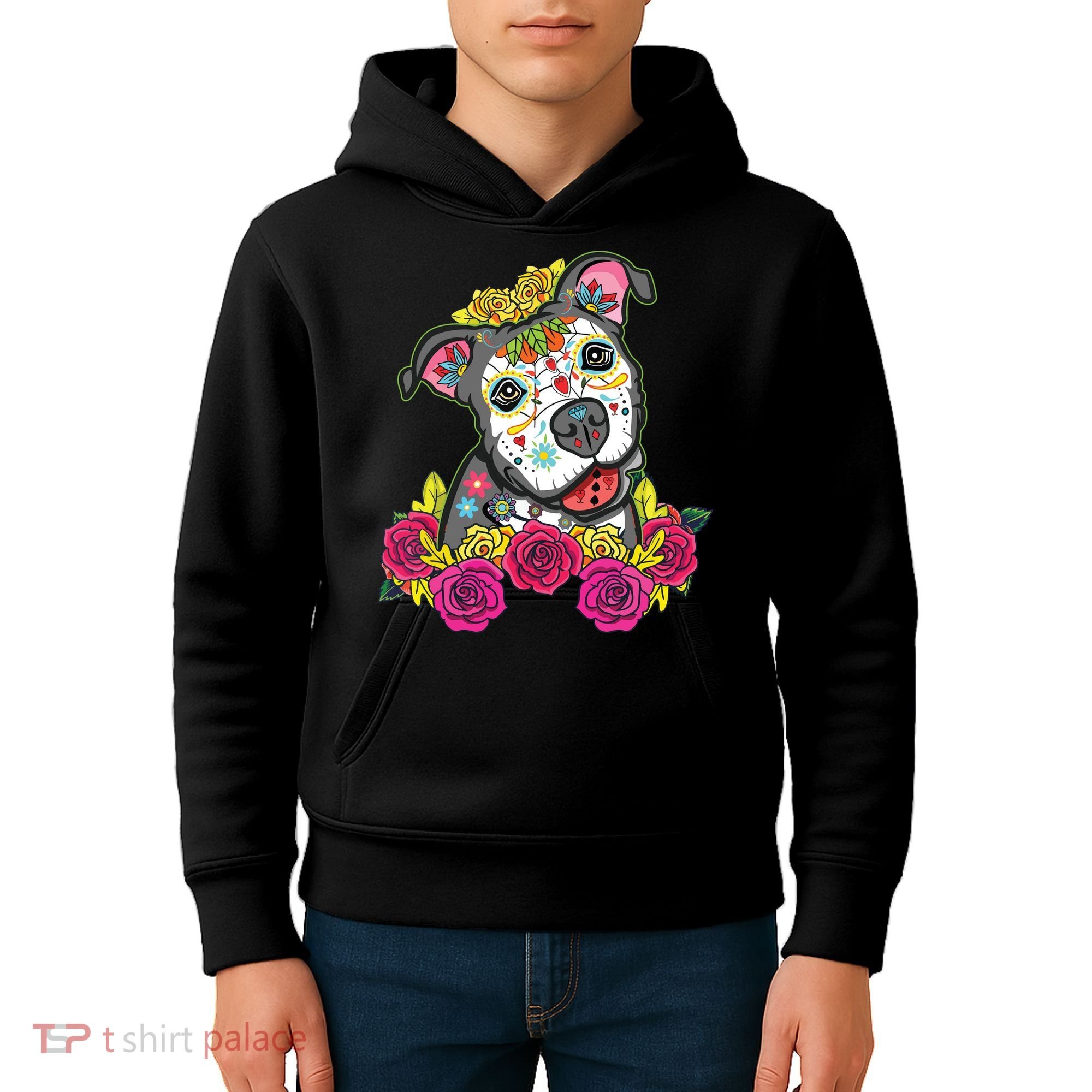 Cute Calavera Perro Dia De Los Muertos Halloween Dog Kids Hoodie