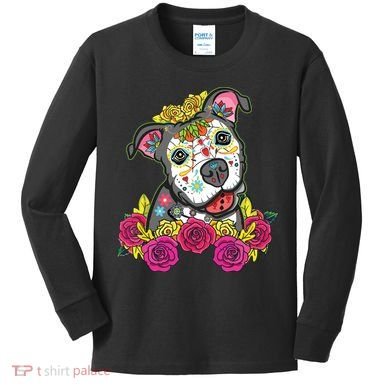 Cute Calavera Perro Dia De Los Muertos Halloween Dog Kids Long Sleeve Shirt