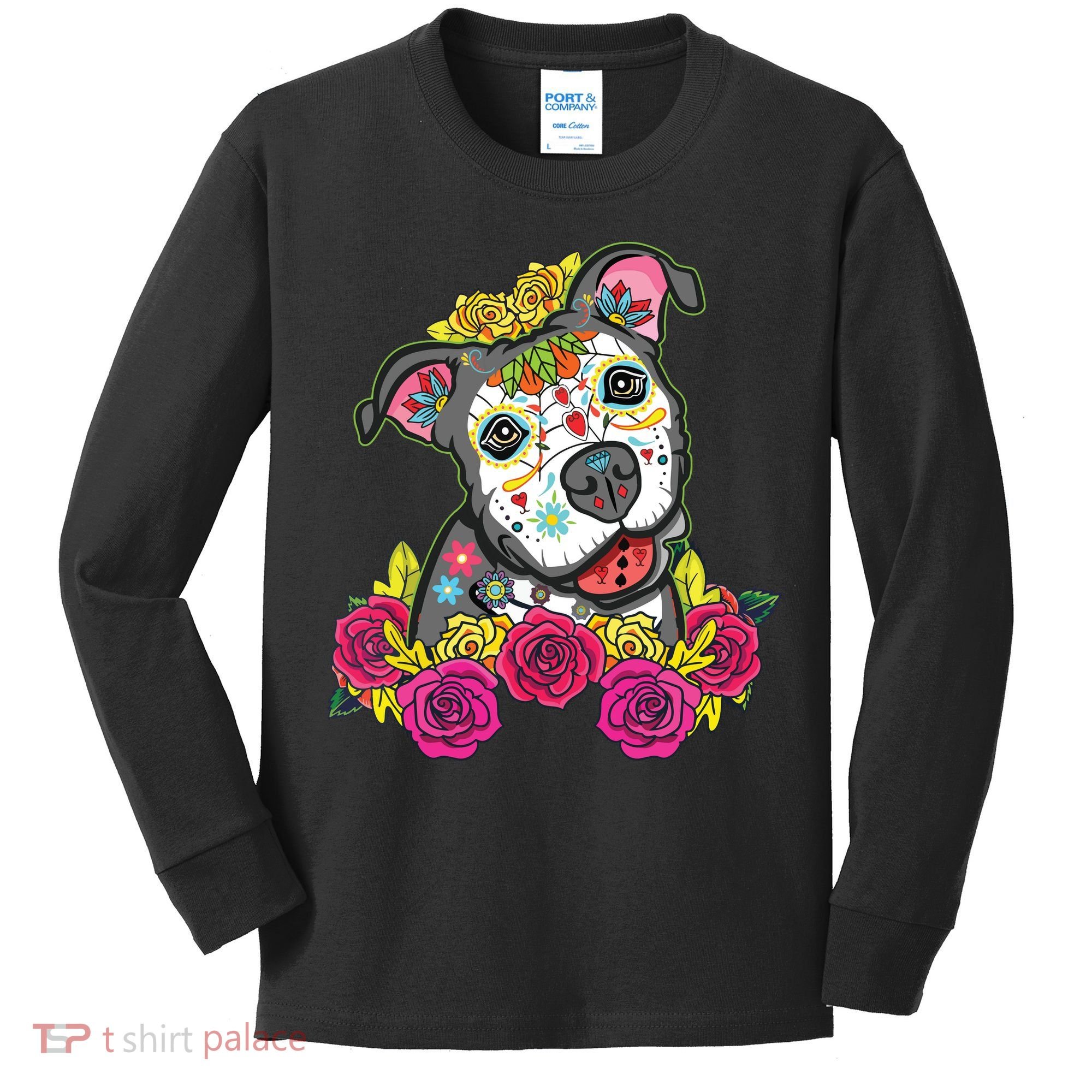Cute Calavera Perro Dia De Los Muertos Halloween Dog Kids Long Sleeve Shirt
