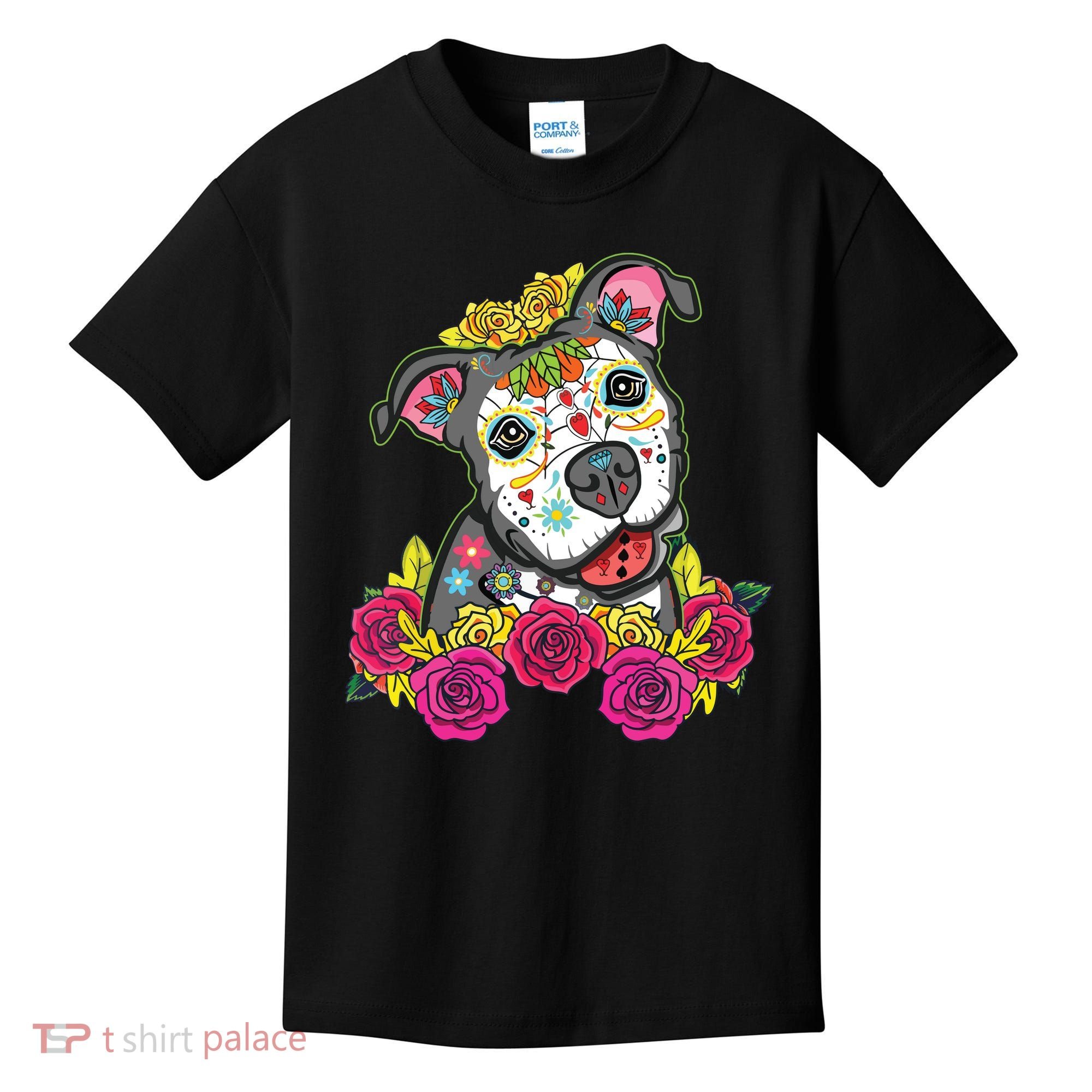 Cute Calavera Perro Dia De Los Muertos Halloween Dog Kids T-Shirt