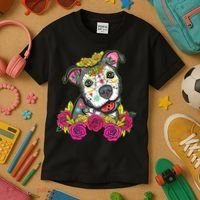 Cute Calavera Perro Dia De Los Muertos Halloween Dog Kids T-Shirt thumb 3