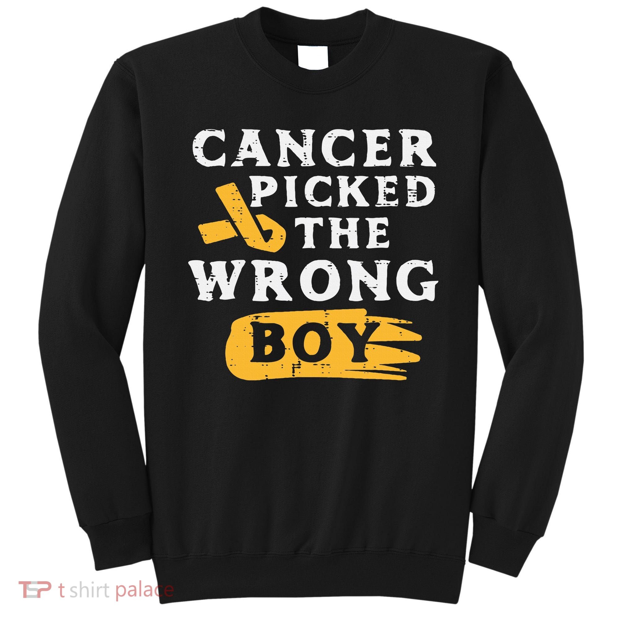 Childhood Cancer Picked The Wrong Boy Awareness Ribbon Sweatshirt