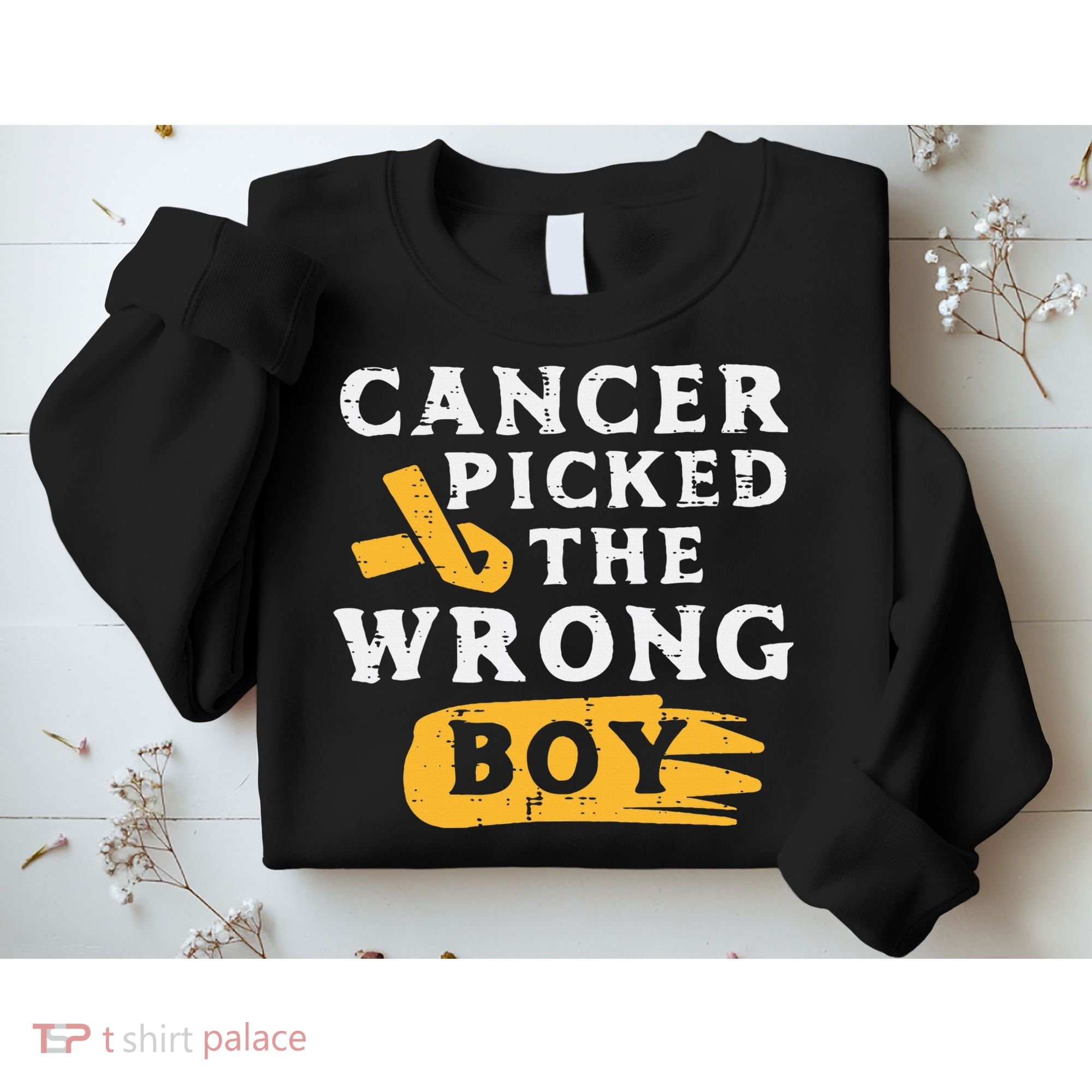 Childhood Cancer Picked The Wrong Boy Awareness Ribbon Sweatshirt