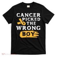 Childhood Cancer Picked The Wrong Boy Awareness Ribbon T-Shirt thumb 0