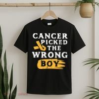 Childhood Cancer Picked The Wrong Boy Awareness Ribbon T-Shirt thumb 2
