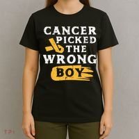 Childhood Cancer Picked The Wrong Boy Awareness Ribbon T-Shirt thumb 4