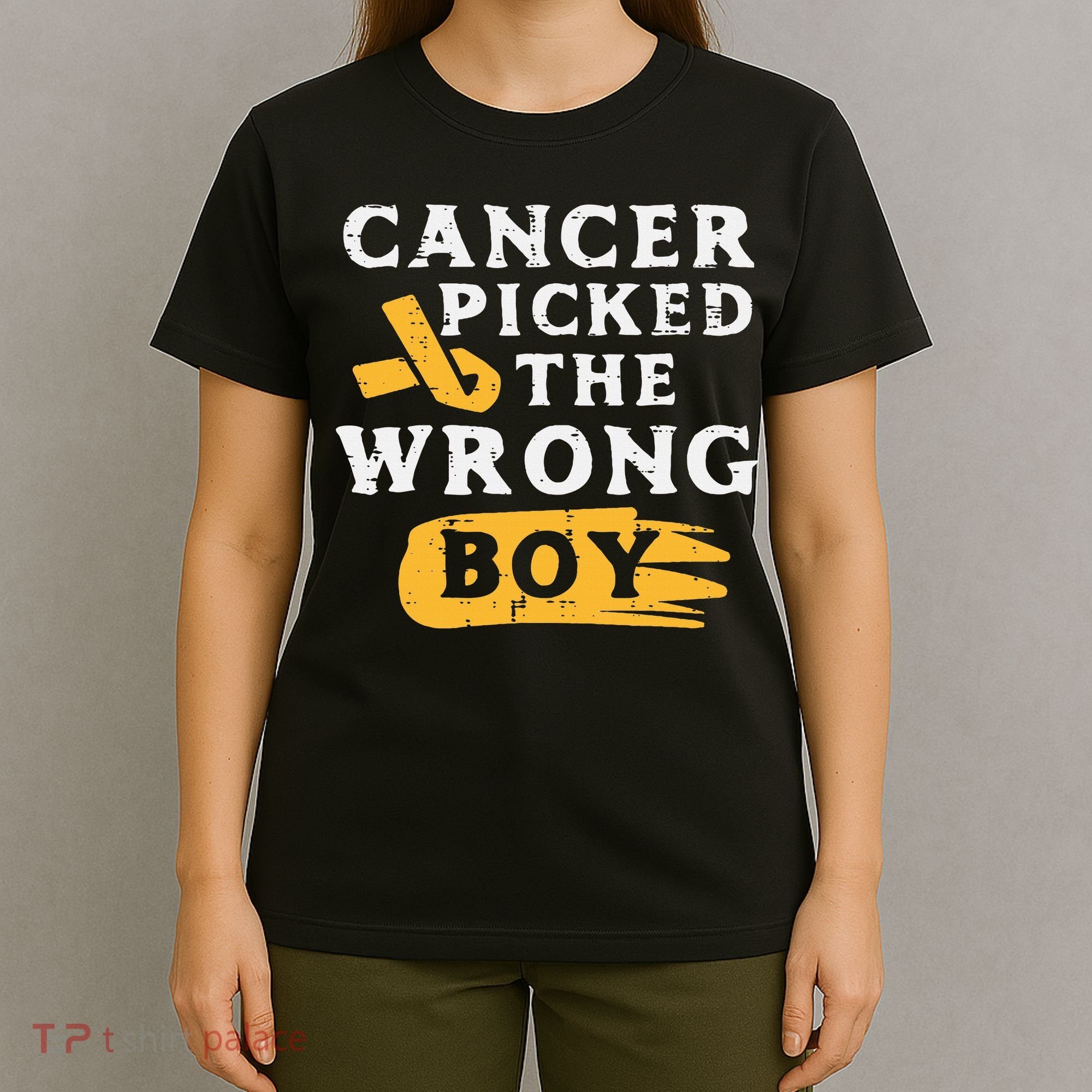 Childhood Cancer Picked The Wrong Boy Awareness Ribbon T-Shirt