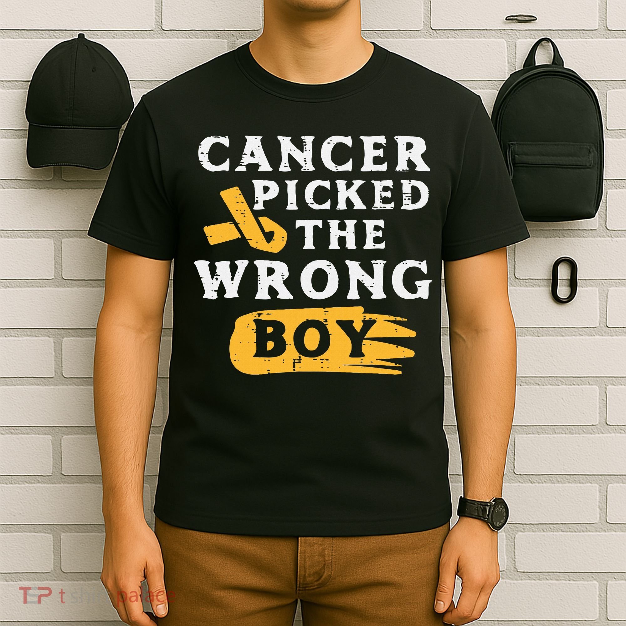 Childhood Cancer Picked The Wrong Boy Awareness Ribbon T-Shirt