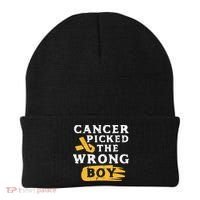 Childhood Cancer Picked The Wrong Boy Awareness Ribbon Beanie thumb 0
