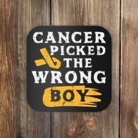 Childhood Cancer Picked The Wrong Boy Awareness Ribbon Coaster thumb 0