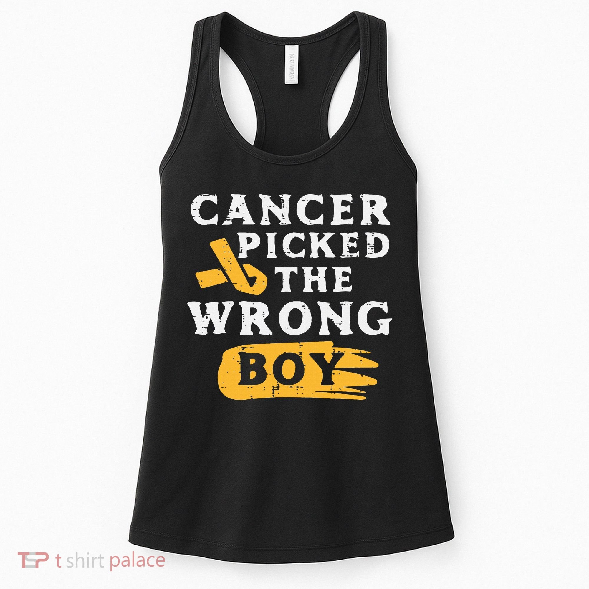 Childhood Cancer Picked The Wrong Boy Awareness Ribbon Women's Tank Top
