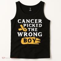 Childhood Cancer Picked The Wrong Boy Awareness Ribbon Tank Top thumb 2