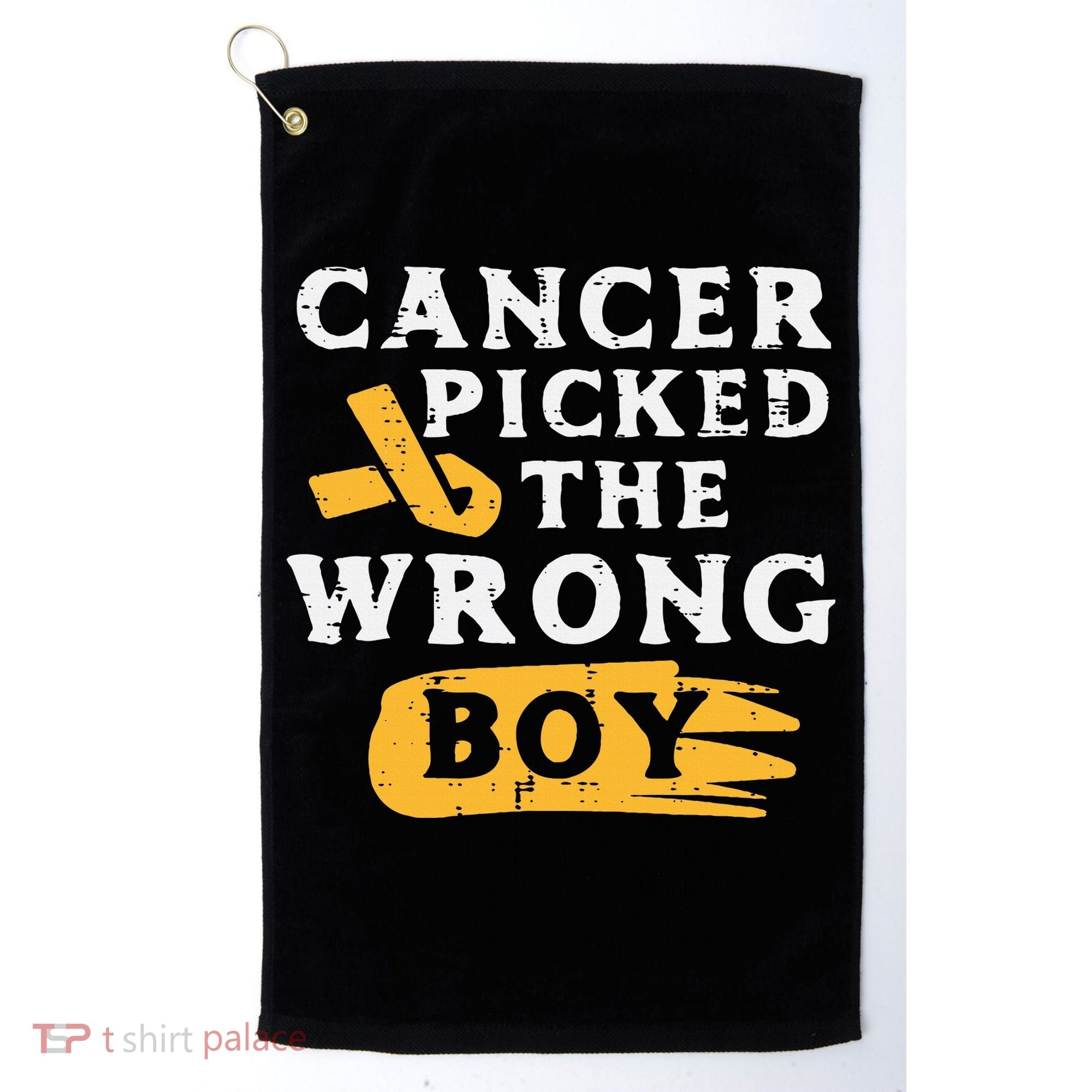 Childhood Cancer Picked The Wrong Boy Awareness Ribbon Golf Towel