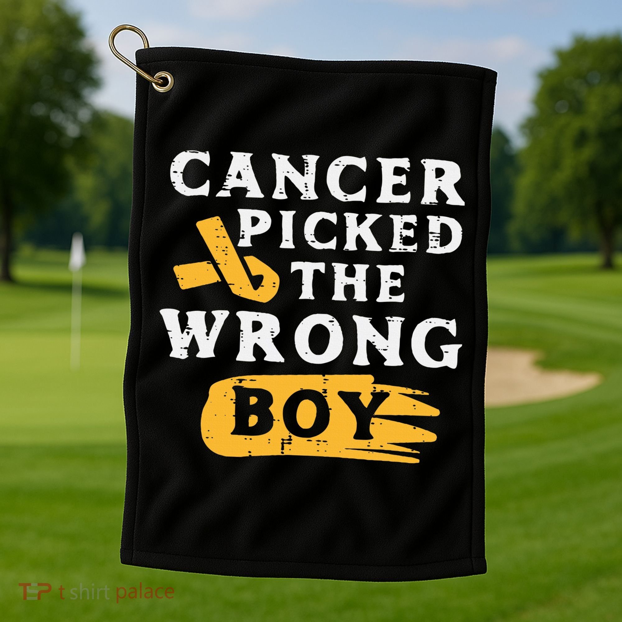 Childhood Cancer Picked The Wrong Boy Awareness Ribbon Golf Towel