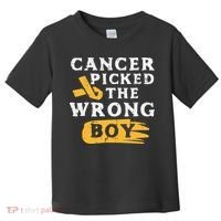 Childhood Cancer Picked The Wrong Boy Awareness Ribbon Toddler T-Shirt thumb 0