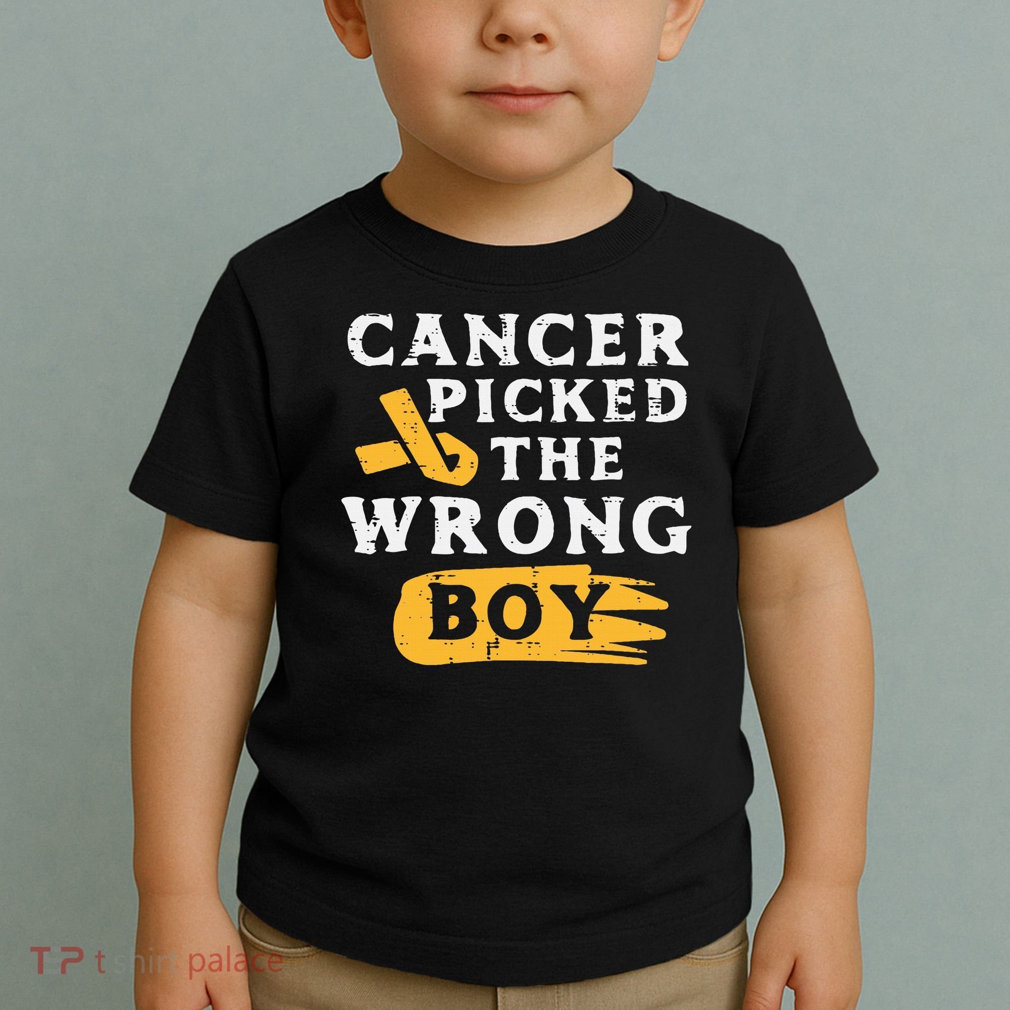 Childhood Cancer Picked The Wrong Boy Awareness Ribbon Toddler T-Shirt
