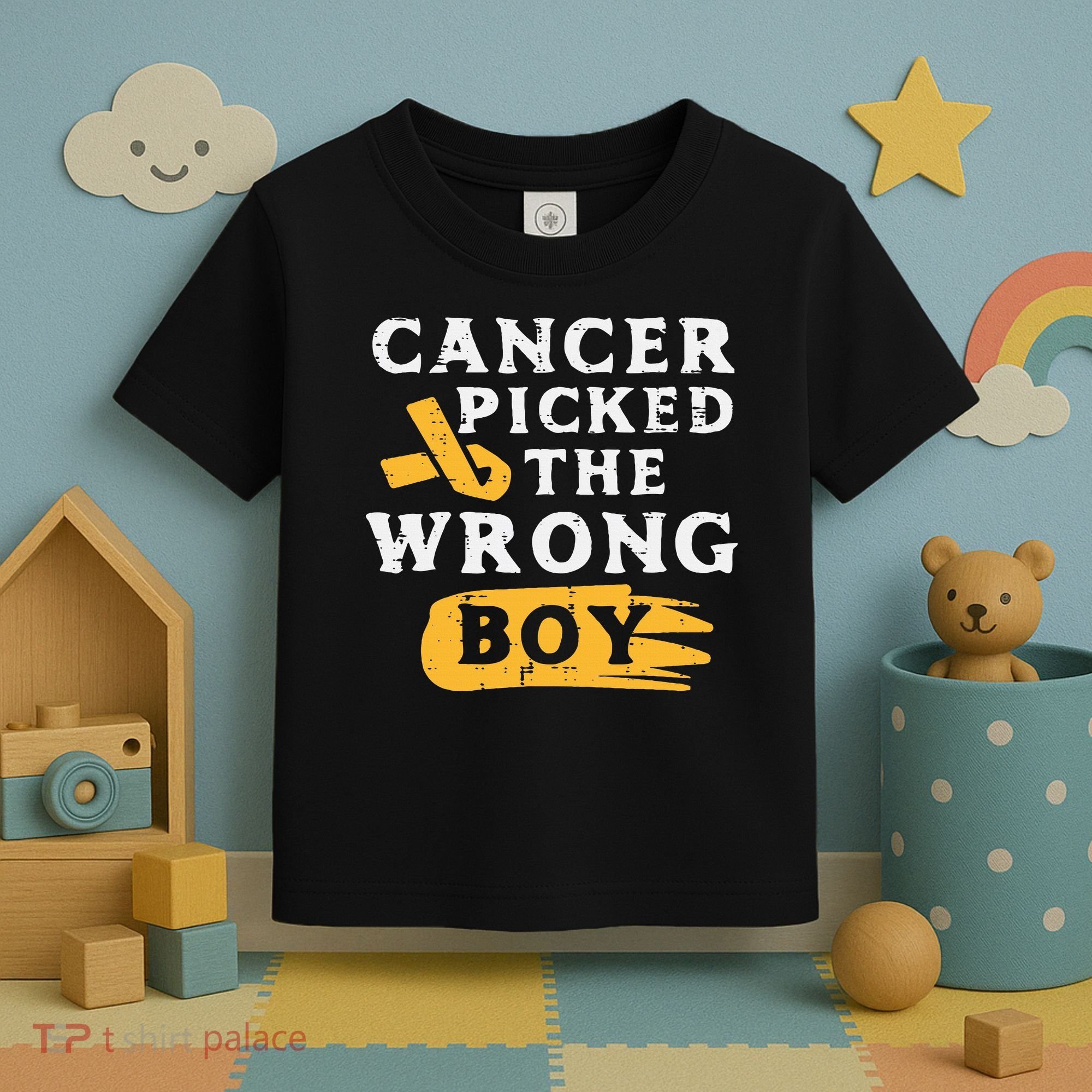 Childhood Cancer Picked The Wrong Boy Awareness Ribbon Toddler T-Shirt
