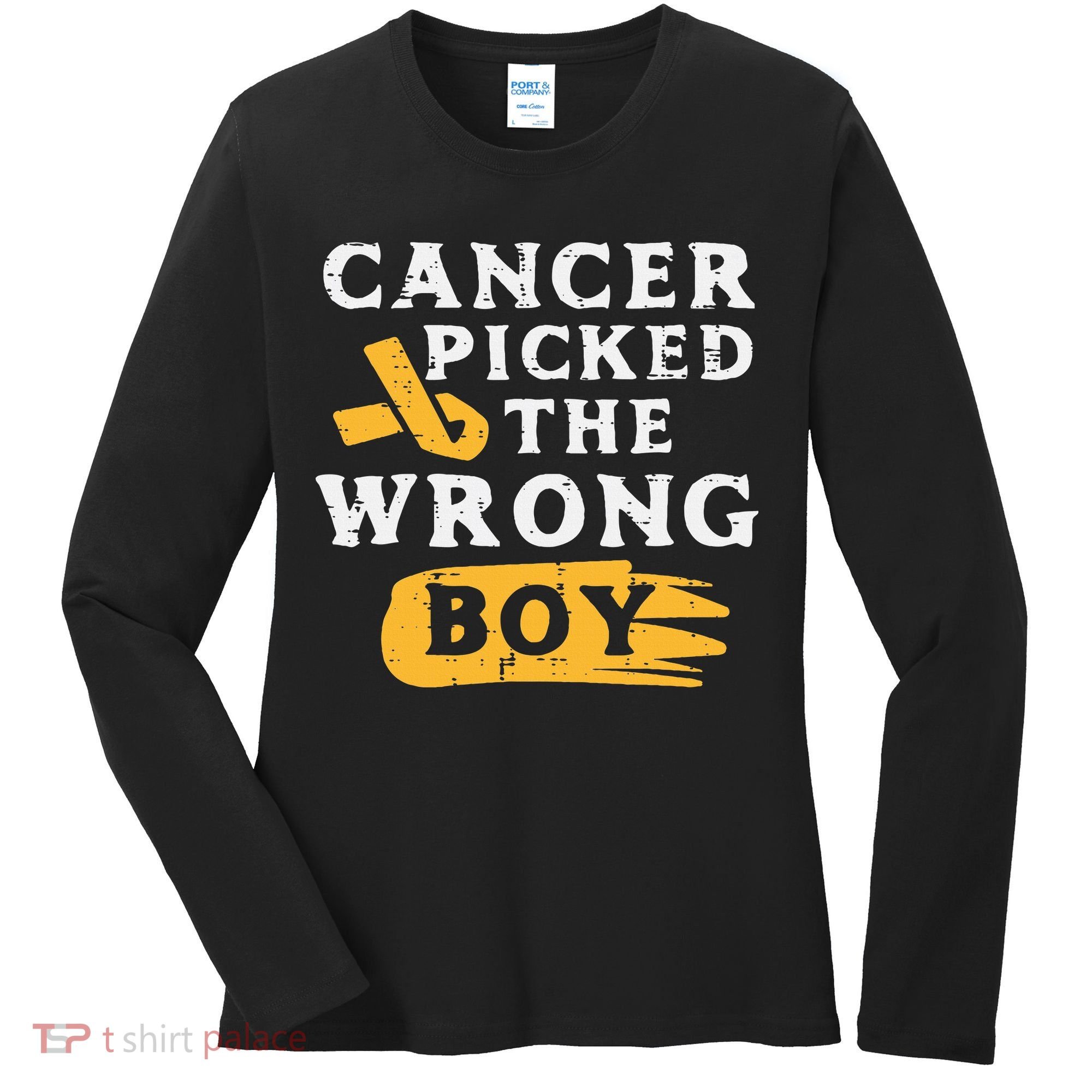 Childhood Cancer Picked The Wrong Boy Awareness Ribbon Women's Long Sleeve Shirt