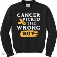 Childhood Cancer Picked The Wrong Boy Awareness Ribbon Kids Sweatshirt thumb 0