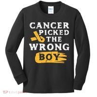 Childhood Cancer Picked The Wrong Boy Awareness Ribbon Kids Long Sleeve Shirt thumb 0