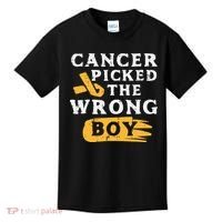 Childhood Cancer Picked The Wrong Boy Awareness Ribbon Kids T-Shirt thumb 0