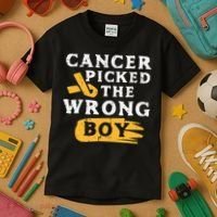 Childhood Cancer Picked The Wrong Boy Awareness Ribbon Kids T-Shirt thumb 3