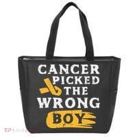 Childhood Cancer Picked The Wrong Boy Awareness Ribbon Tote Bag thumb 0