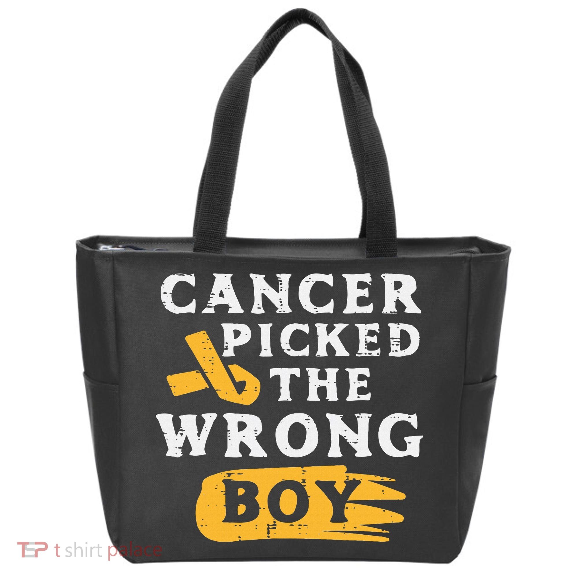 Childhood Cancer Picked The Wrong Boy Awareness Ribbon Tote Bag