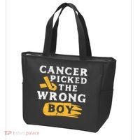 Childhood Cancer Picked The Wrong Boy Awareness Ribbon Tote Bag thumb 3
