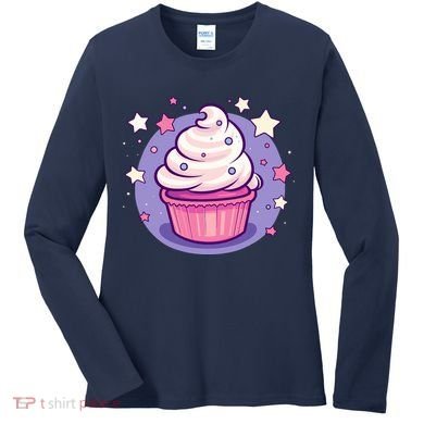 Cupcake Cute Pastel Kawaii Celestial Stars Baking Dessert Women's Long Sleeve Shirt