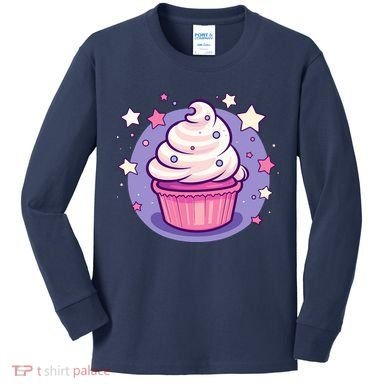 Cupcake Cute Pastel Kawaii Celestial Stars Baking Dessert Kids Long Sleeve Shirt