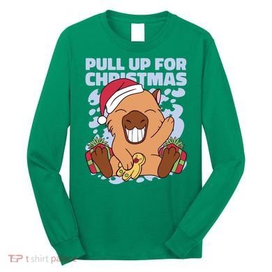 Christmas Capybara Pull Up Long Sleeve Shirt