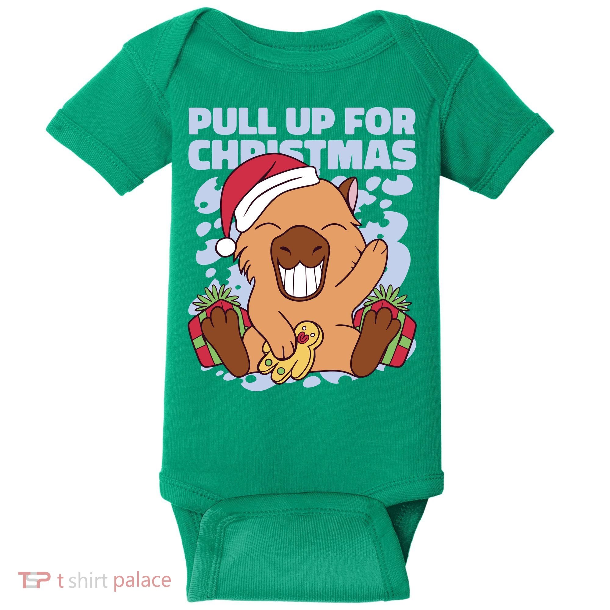 Christmas Capybara Pull Up Baby Bodysuit