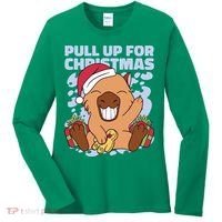 Christmas Capybara Pull Up Women's Long Sleeve Shirt thumb 0