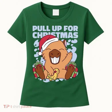 Christmas Capybara Pull Up Women's T-Shirt