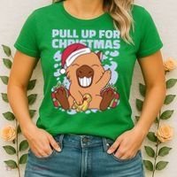 Christmas Capybara Pull Up Women's T-Shirt thumb 2