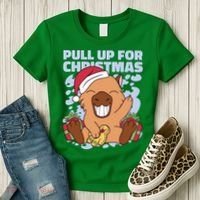 Christmas Capybara Pull Up Women's T-Shirt thumb 3