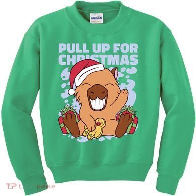 Christmas Capybara Pull Up Kids Sweatshirt