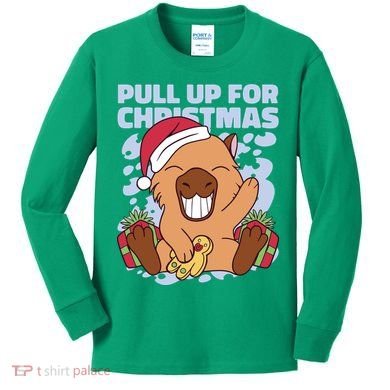 Christmas Capybara Pull Up Kids Long Sleeve Shirt