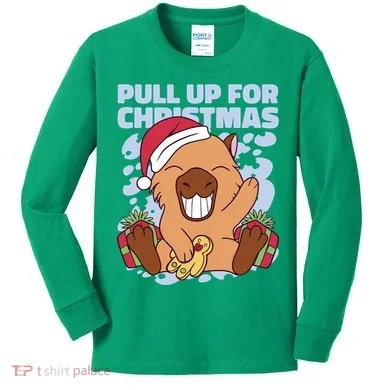 Christmas Capybara Pull Up Kids Long Sleeve Shirt
